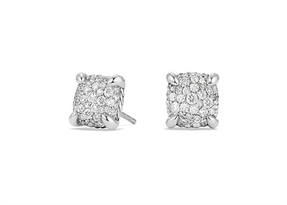 Rhodium Plated CZ Studded Square Shape Stud Earring